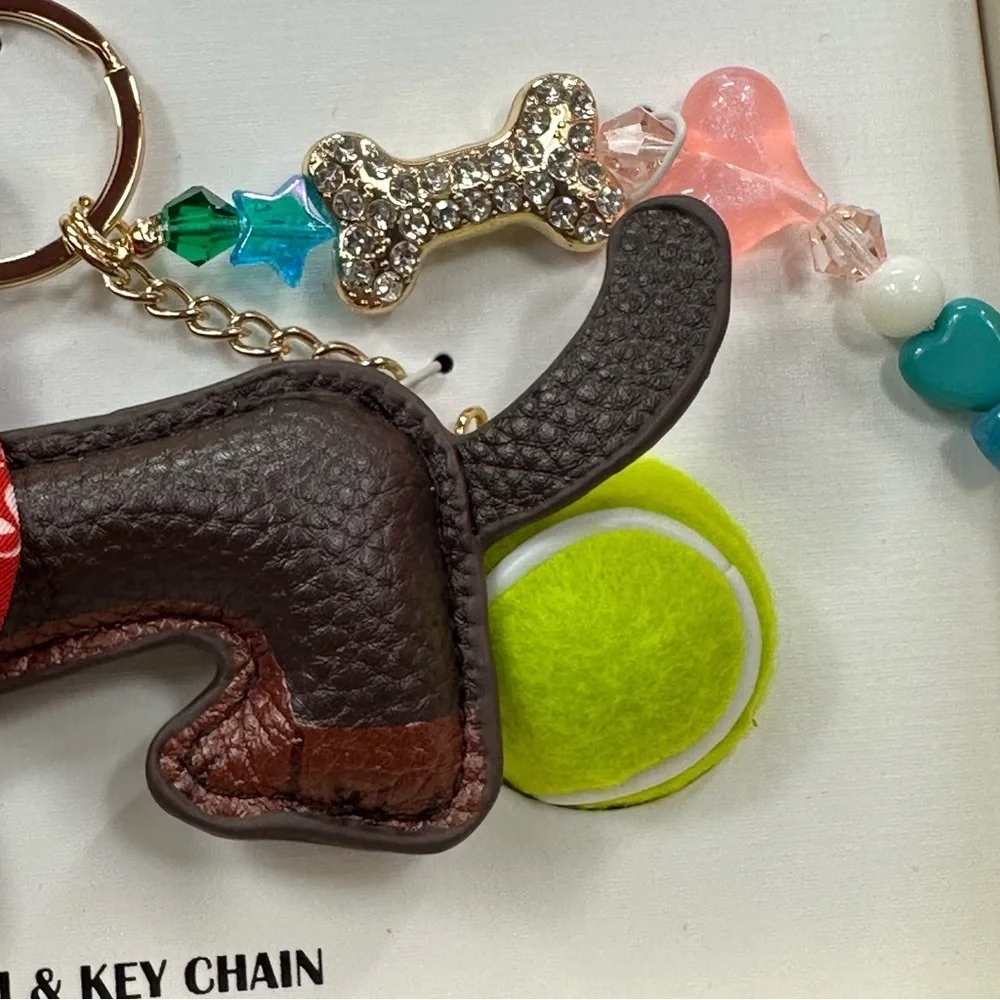 NWT Piper K dachshund Dog bag charm Keychain bling dog mom tennis ball